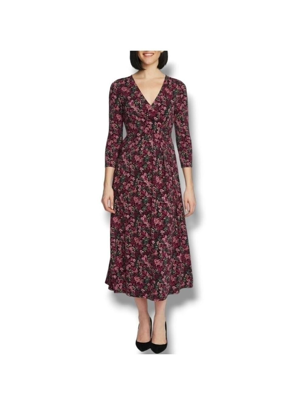 Chaus New York Floral V Neck Dress